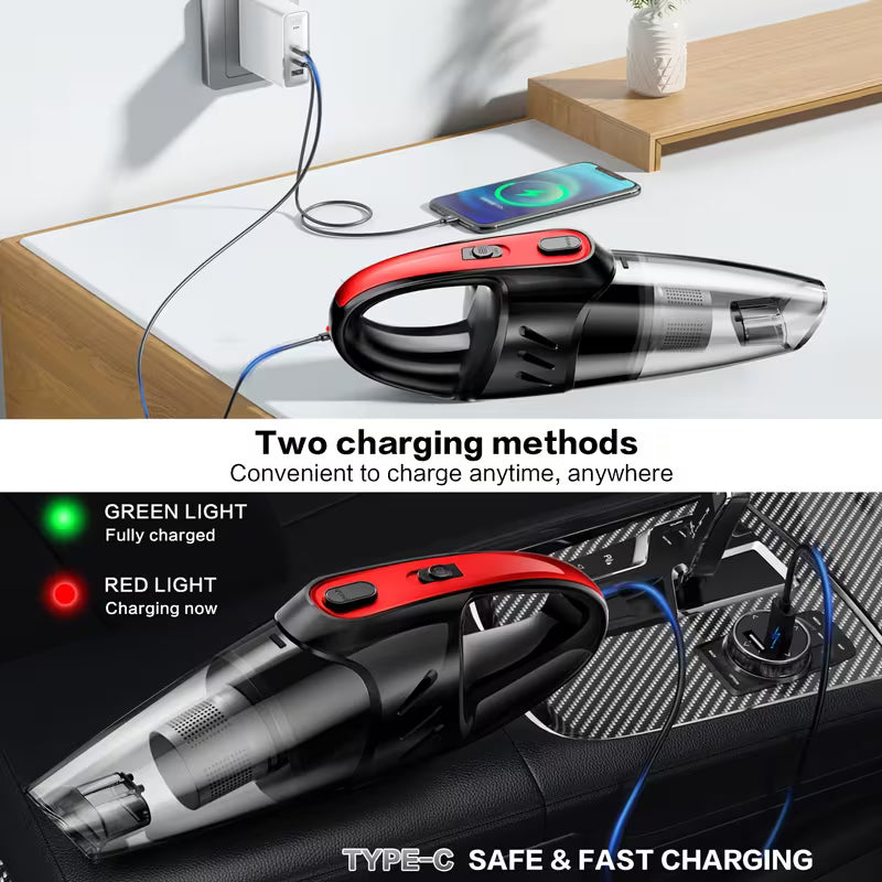 6000PA Handheld Car Vacuum Cleaner – Portable Cordless Vacuum with 5 Accessories for Car, Home & Pet Cleaning