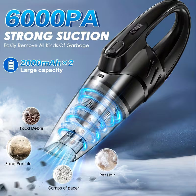 6000PA Handheld Car Vacuum Cleaner – Portable Cordless Vacuum with 5 Accessories for Car, Home & Pet Cleaning